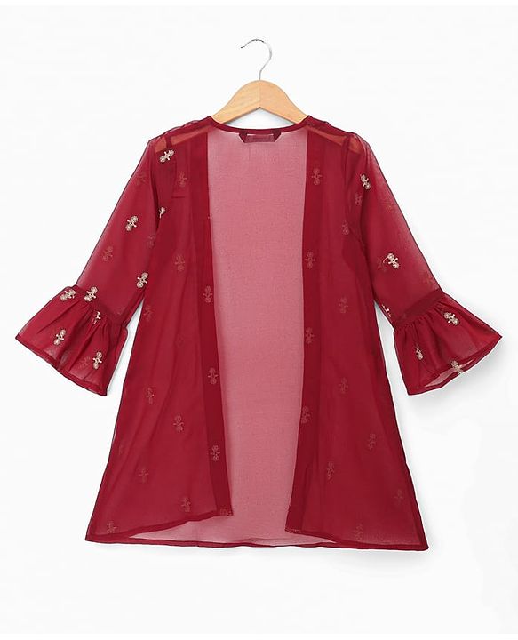 Pine Kids Georgette Woven Indo Western Sets With Floral Embroidery - Maroon