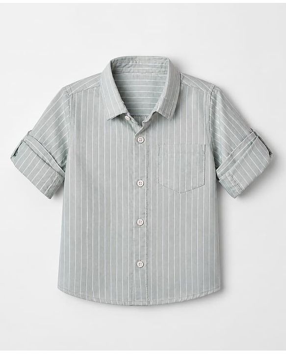 Babyhug 100% Cotton Woven Full Sleeves Striped Shirt - Grey