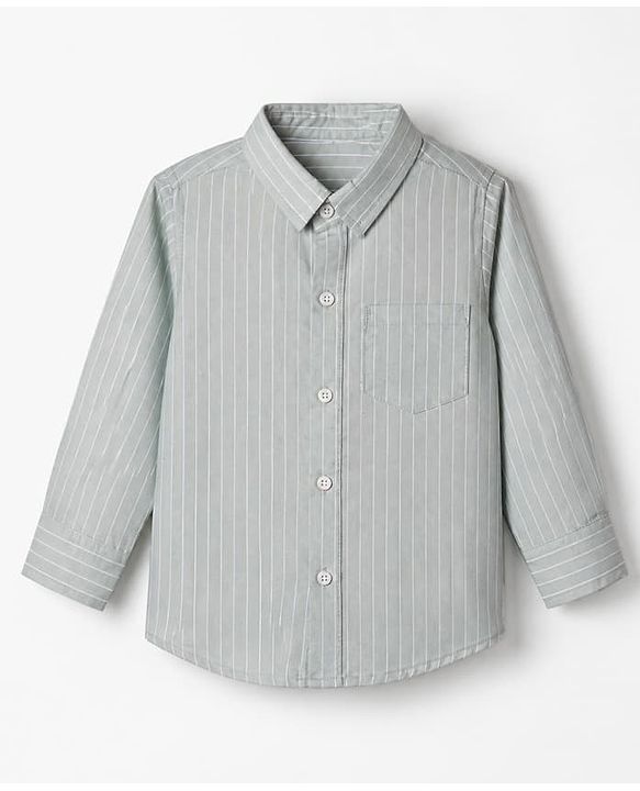 Babyhug 100% Cotton Woven Full Sleeves Striped Shirt - Grey