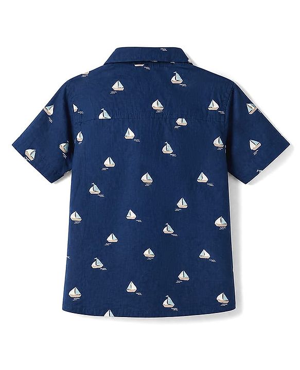 Babyhug 100% Cotton Woven Shirt with Half Sleeves and Nautical Print - Navy Blue