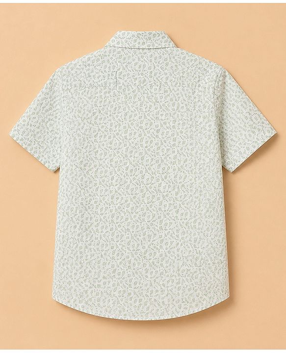 Babyhug 100% Cotton Woven Shirt with Half Sleeves and Floral Print - Sea Green
