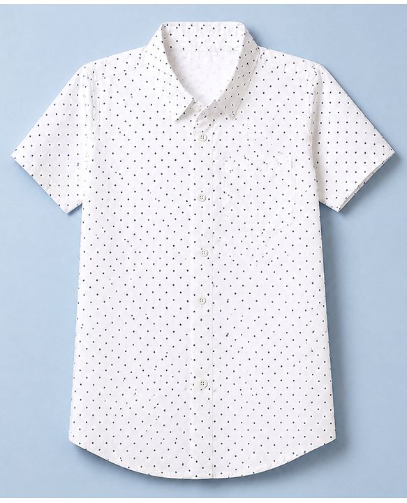 Babyhug 100% Cotton Woven Shirt with Half Sleeves and Polka Dots Print in White