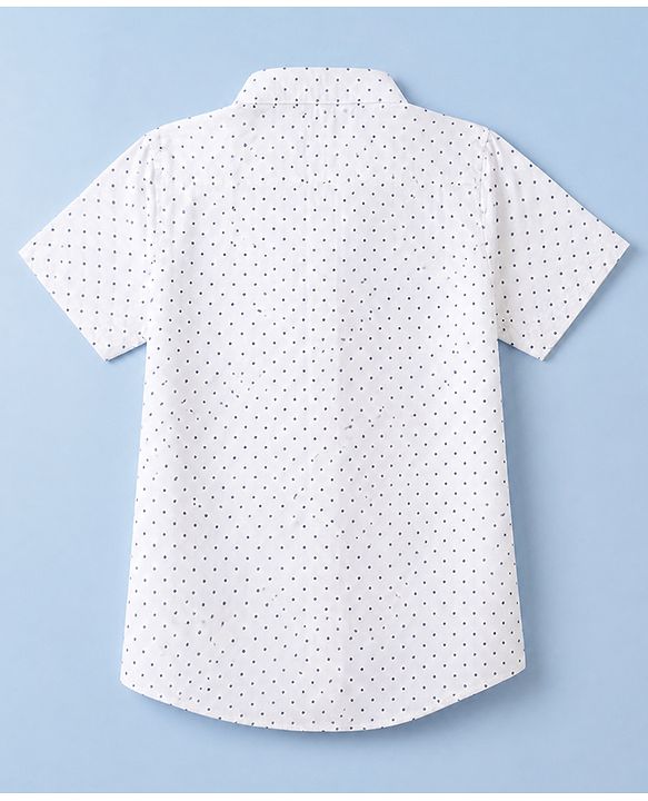Babyhug 100% Cotton Woven Shirt with Half Sleeves and Polka Dots Print in White