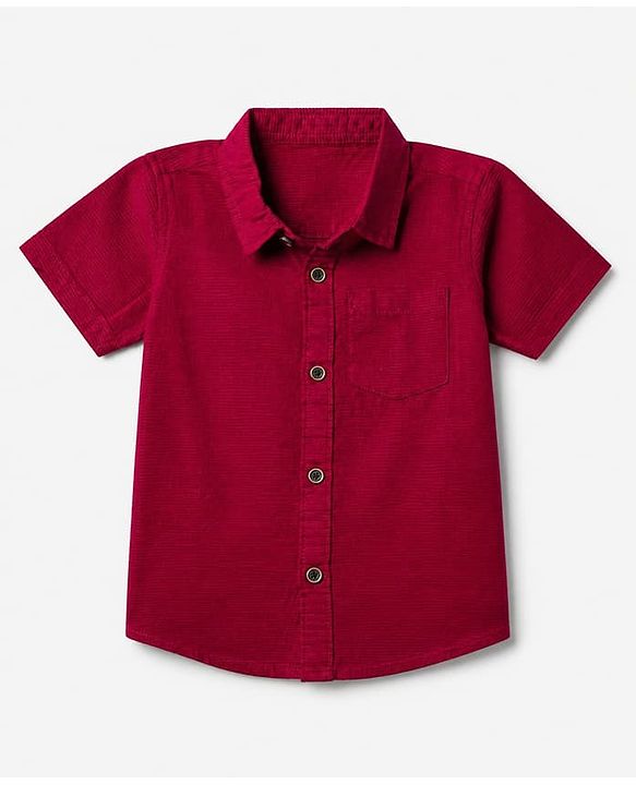 Babyhug 100% Cotton Woven Solid Shirt with Half Sleeves & Regular Fit in Red