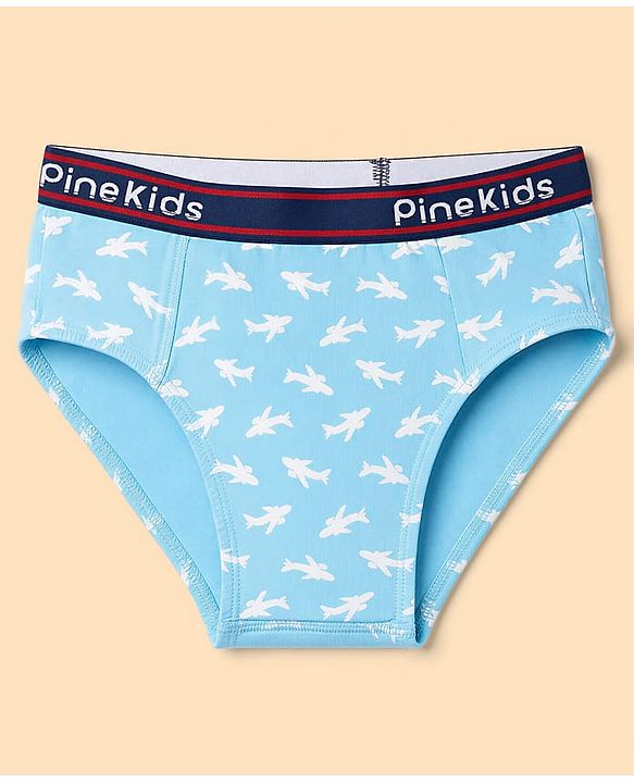Pine Kids Cotton Elastane Knit Briefs With Shark & Stripe Print Pack of 3 - Black, Navy & Light Blue