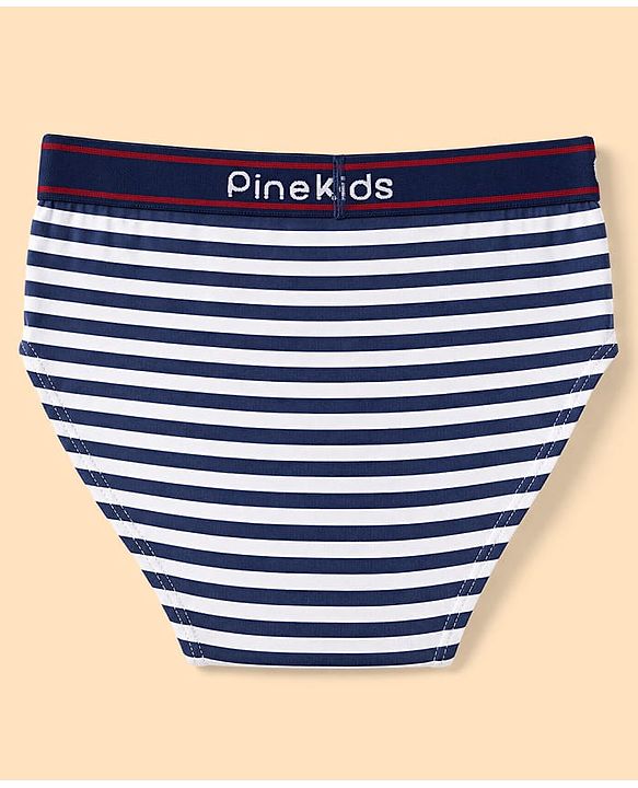Pine Kids Cotton Elastane Knit Briefs With Shark & Stripe Print Pack of 3 - Black, Navy & Light Blue