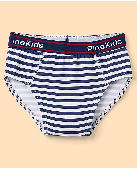 Pine Kids Cotton Elastane Knit Briefs With Shark & Stripe Print Pack of 3 - Black, Navy & Light Blue