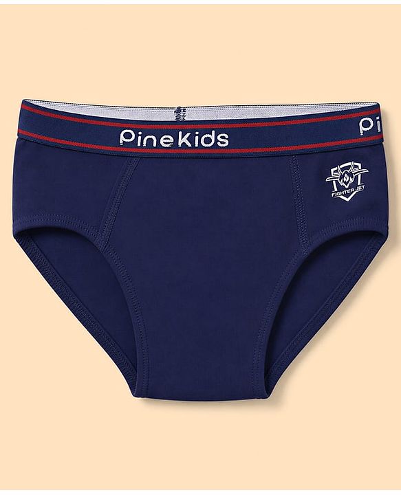 Pine Kids Cotton Elastane Knit Briefs With Shark & Stripe Print Pack of 3 - Black, Navy & Light Blue