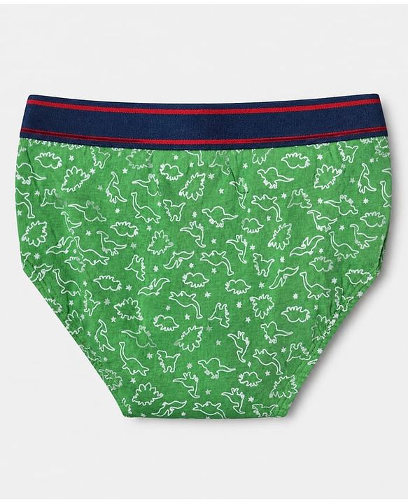 Pine Kids Cotton Elastane Knit Briefs with Dinosaur Print Pack of 3 - Mustard Red & Green
