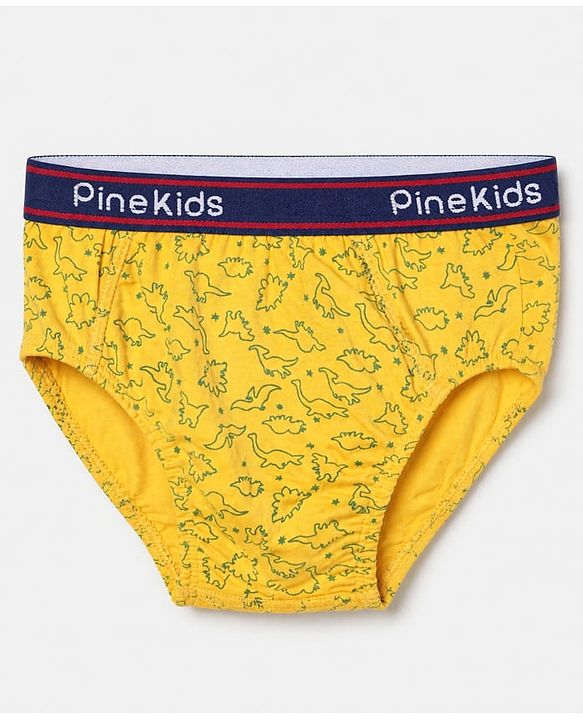 Pine Kids Cotton Elastane Knit Briefs with Dinosaur Print Pack of 3 - Mustard Red & Green