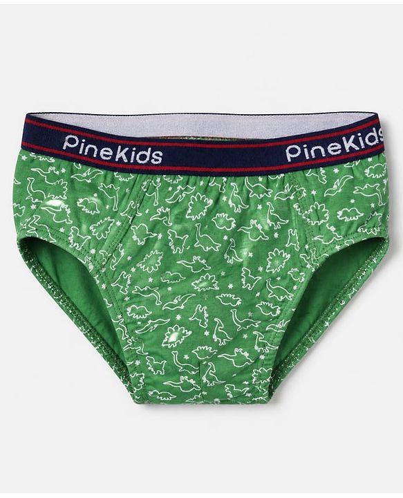 Pine Kids Cotton Elastane Knit Briefs with Dinosaur Print Pack of 3 - Mustard Red & Green
