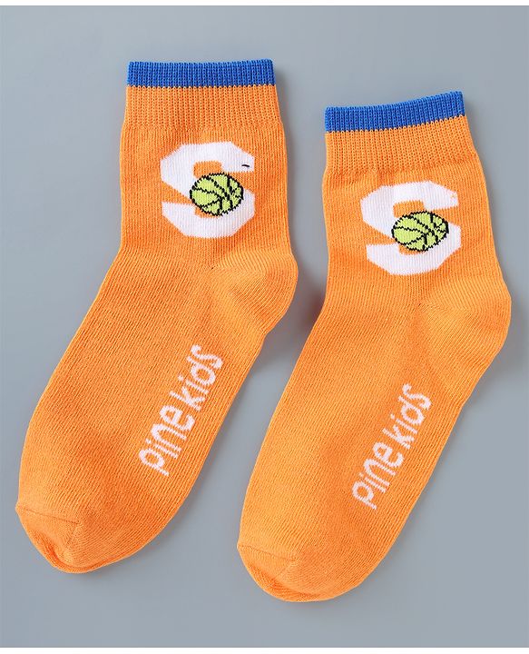 Pine Kids Cotton Mix Knit Ankle Length Socks With Brand Logo Print Set of 5 - Blue, White & Black