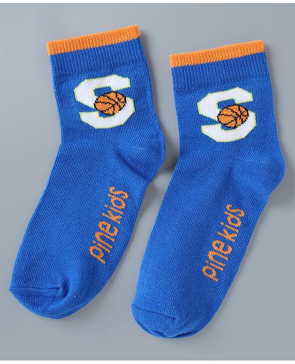 Pine Kids Cotton Mix Knit Ankle Length Socks With Brand Logo Print Set of 5 - Blue, White & Black