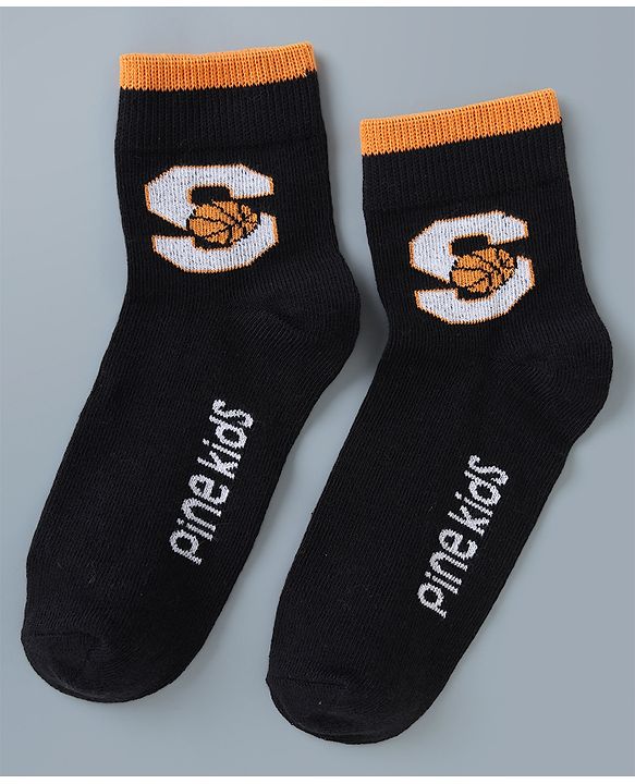 Pine Kids Cotton Mix Knit Ankle Length Socks With Brand Logo Print Set of 5 - Blue, White & Black