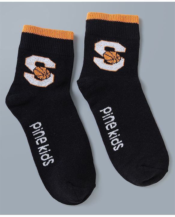 Pine Kids Cotton Mix Knit Ankle Length Socks With Brand Logo Print Set of 5 - Blue, White & Black