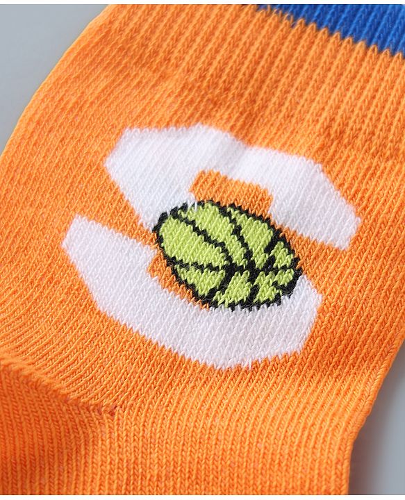 Pine Kids Cotton Mix Knit Ankle Length Socks With Brand Logo Print Set of 5 - Blue, White & Black