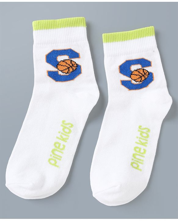 Pine Kids Cotton Mix Knit Ankle Length Socks With Brand Logo Print Set of 5 - Blue, White & Black