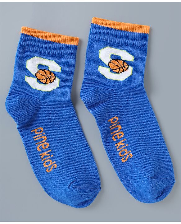 Pine Kids Cotton Mix Knit Ankle Length Socks With Brand Logo Print Set of 5 - Blue, White & Black