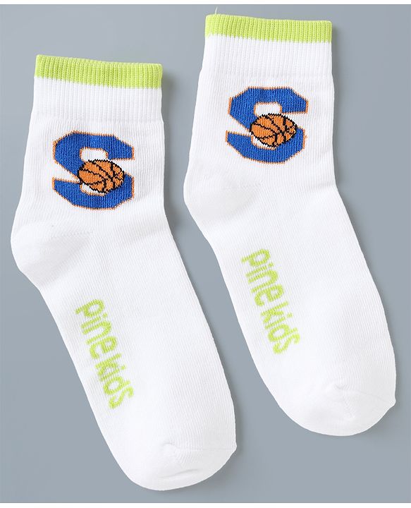 Pine Kids Cotton Mix Knit Ankle Length Socks With Brand Logo Print Set of 5 - Blue, White & Black