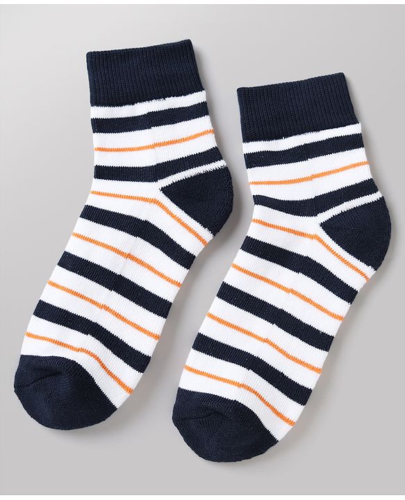 Pine Kids Cotton Mix Knit Ankle Length Socks With Brand Logo Print Set of 3 - Orange, White & Black