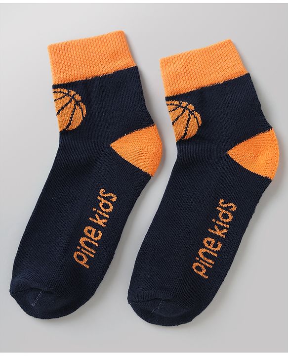Pine Kids Cotton Mix Knit Ankle Length Socks With Brand Logo Print Set of 3 - Orange, White & Black