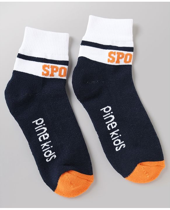 Pine Kids Cotton Mix Knit Ankle Length Socks With Brand Logo Print Set of 3 - Orange, White & Black