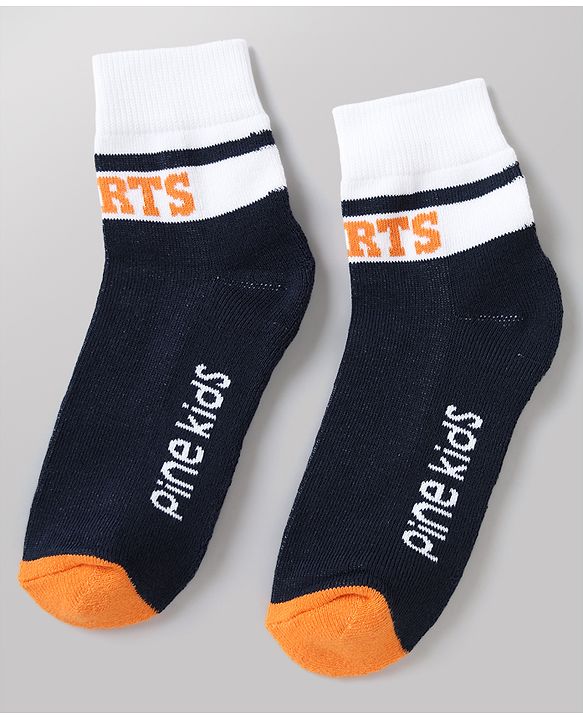 Pine Kids Cotton Mix Knit Ankle Length Socks With Brand Logo Print Set of 3 - Orange, White & Black