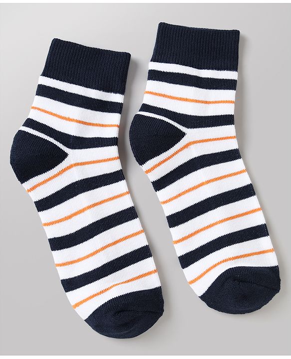 Pine Kids Cotton Mix Knit Ankle Length Socks With Brand Logo Print Set of 3 - Orange, White & Black