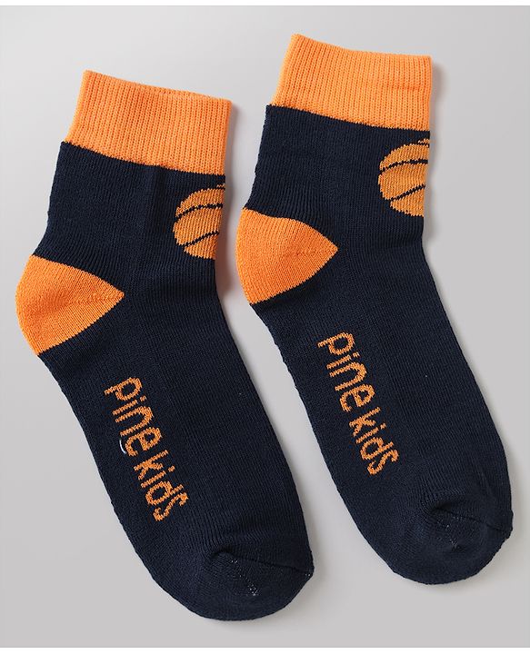 Pine Kids Cotton Mix Knit Ankle Length Socks With Brand Logo Print Set of 3 - Orange, White & Black
