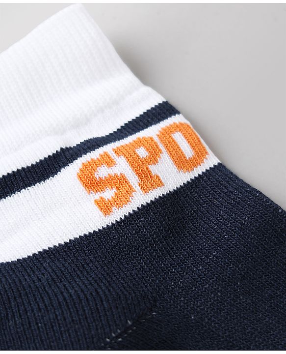 Pine Kids Cotton Mix Knit Ankle Length Socks With Brand Logo Print Set of 3 - Orange, White & Black