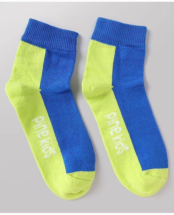 Pine Kids Cotton Mix Knit Ankle Length Socks With Brand Logo Print Set of 5 - Blue, White & Black