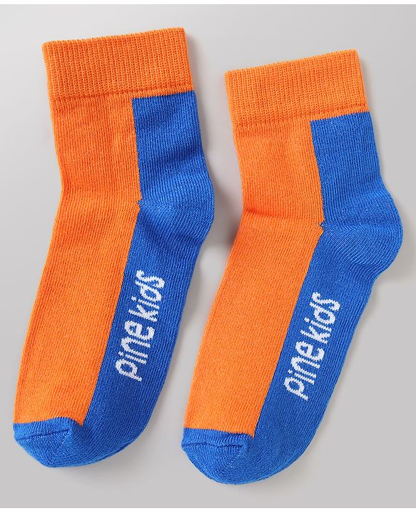 Pine Kids Cotton Mix Knit Ankle Length Socks With Brand Logo Print Set of 5 - Blue, White & Black