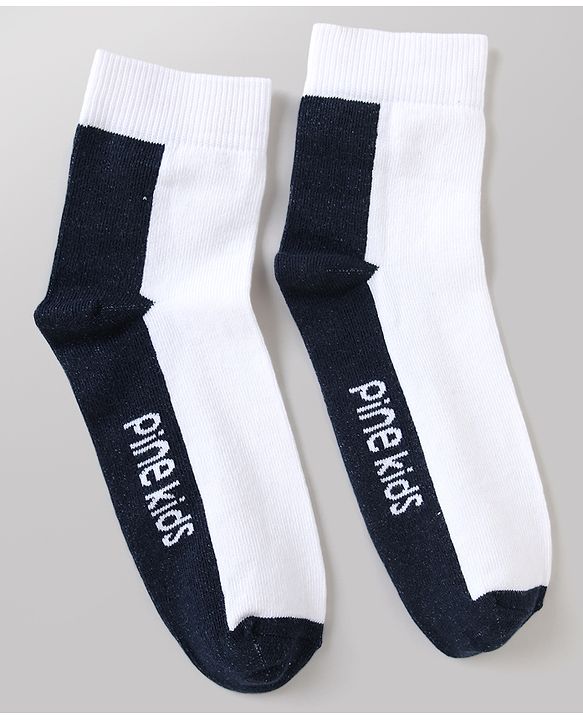 Pine Kids Cotton Mix Knit Ankle Length Socks With Brand Logo Print Set of 5 - Blue, White & Black