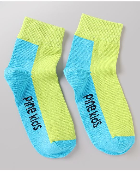Pine Kids Cotton Mix Knit Ankle Length Socks With Brand Logo Print Set of 5 - Blue, White & Black