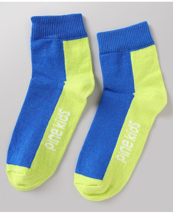 Pine Kids Cotton Mix Knit Ankle Length Socks With Brand Logo Print Set of 5 - Blue, White & Black
