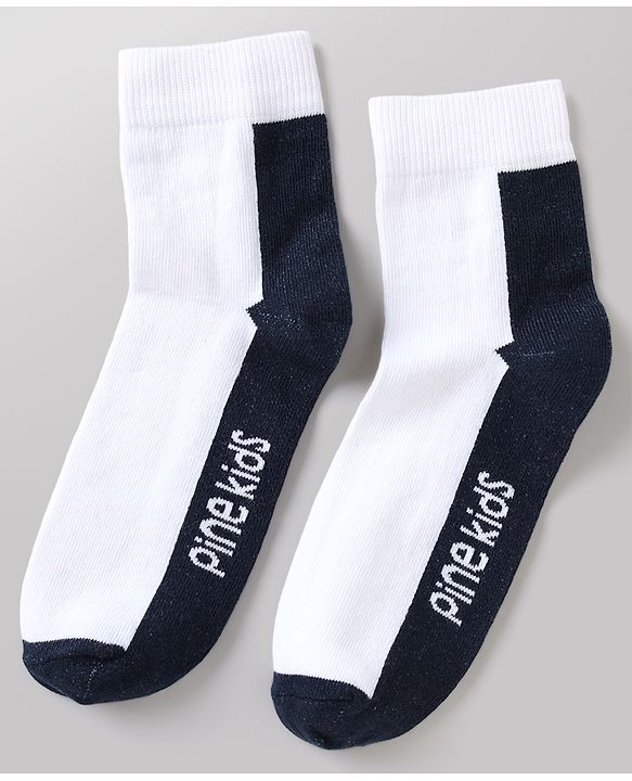 Pine Kids Cotton Mix Knit Ankle Length Socks With Brand Logo Print Set of 5 - Blue, White & Black
