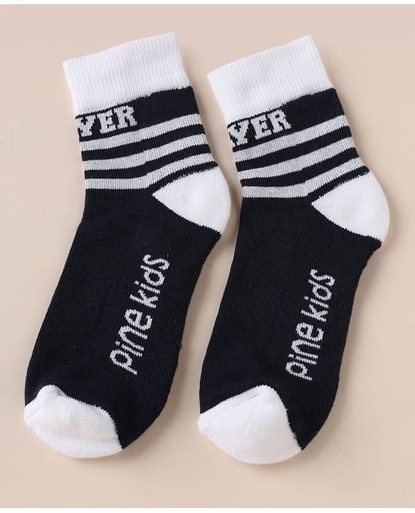 Pine Kids Cotton Blend Knit Ankle Length Striped Socks Pack of 3 - White Black