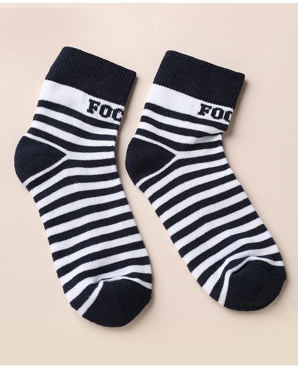 Pine Kids Cotton Blend Knit Ankle Length Striped Socks Pack of 3 - White Black