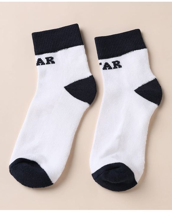 Pine Kids Cotton Blend Knit Ankle Length Striped Socks Pack of 3 - White Black