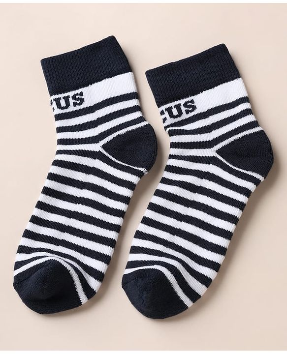 Pine Kids Cotton Blend Knit Ankle Length Striped Socks Pack of 3 - White Black