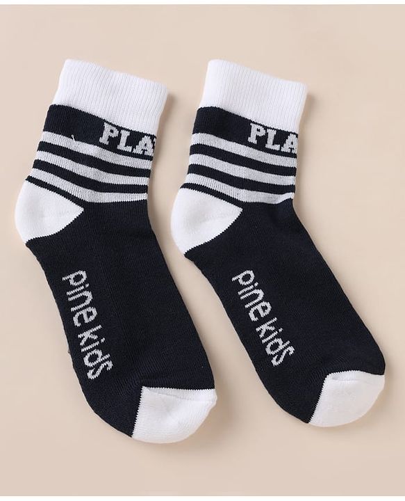 Pine Kids Cotton Blend Knit Ankle Length Striped Socks Pack of 3 - White Black