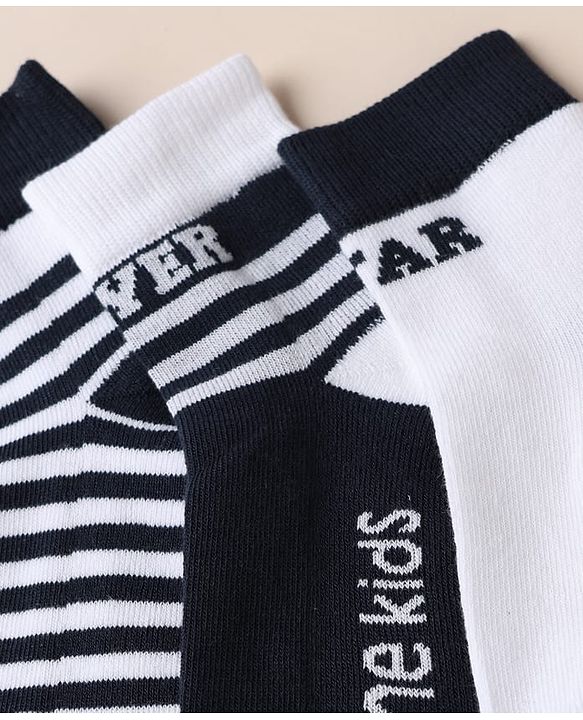 Pine Kids Cotton Blend Knit Ankle Length Striped Socks Pack of 3 - White Black