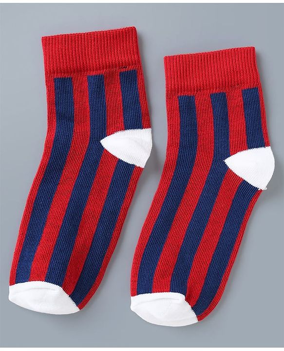 Pine Kids Cotton Mix Knit Ankle Length Striped Socks Set of 3 - Blue, White & Red