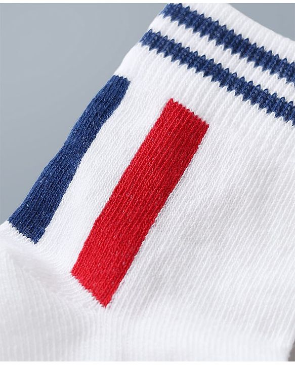 Pine Kids Cotton Mix Knit Ankle Length Striped Socks Set of 3 - Blue, White & Red
