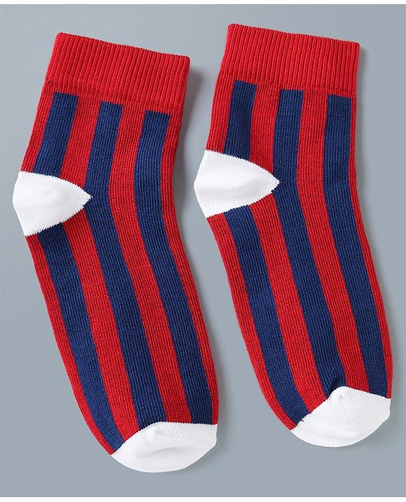 Pine Kids Cotton Mix Knit Ankle Length Striped Socks Set of 3 - Blue, White & Red