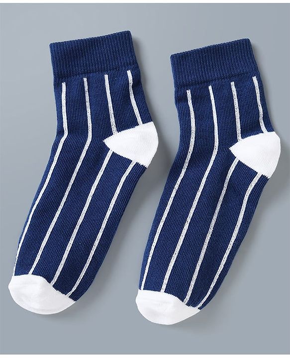 Pine Kids Cotton Mix Knit Ankle Length Striped Socks Set of 3 - Blue, White & Red