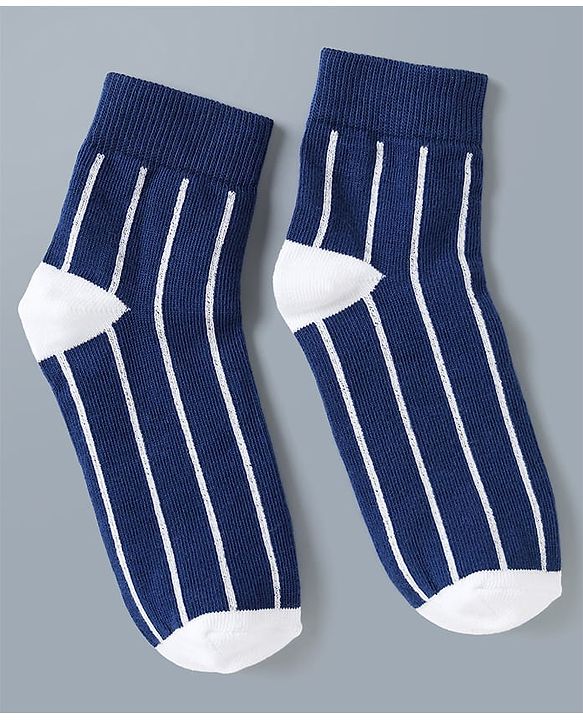 Pine Kids Cotton Mix Knit Ankle Length Striped Socks Set of 3 - Blue, White & Red