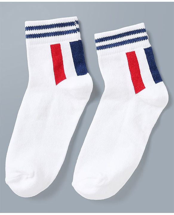 Pine Kids Cotton Mix Knit Ankle Length Striped Socks Set of 3 - Blue, White & Red