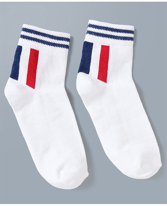 Pine Kids Cotton Mix Knit Ankle Length Striped Socks Set of 3 - Blue, White & Red