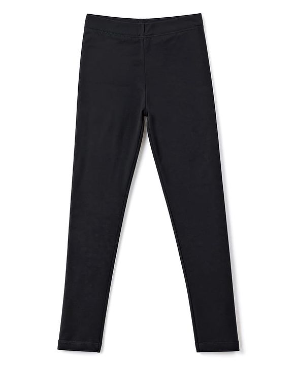 Babyhug Cotton Elastane Knit Full Length Solid Leggings - Black